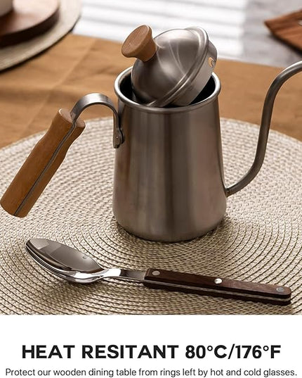 Round Placemats Set of 4 Plastic Woven Placemats Washable Wipeable Table Mats for Dining Table Heat Resistant Non-Slip Circle Place Mats (Beige-Brown)