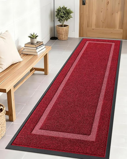 OLANLY Front Door Mat Indoor Outdoor Entrance, Waterproof All-Season, All-Weather Doormat, Sturdy Natural Rubber, Fade Resistant, Low Profile, Easy Clean Patio Porch Entryway Mat, 71x23, Wine Red