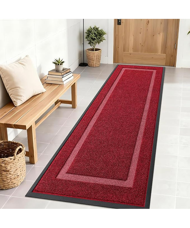 OLANLY Front Door Mat Indoor Outdoor Entrance, Waterproof All-Season, All-Weather Doormat, Sturdy Natural Rubber, Fade Resistant, Low Profile, Easy Clean Patio Porch Entryway Mat, 71x23, Wine Red