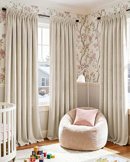 Lazzzy Velvet Blackout Curtains Thermal Insulated Room Window Drapes Super Soft Luxury Curtains for Living Room Bedroom Rod Pocket 2 Panels, Beige, 52" W x 120" L