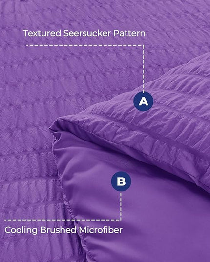 HYMOKEGE Dark Purple Twin Comforter Set Seersucker 5 Pieces, All Season Luxury Bed in a Bag for Bedroom, Bedding Set with Comforter, Sheets, Pillowcase & Sham