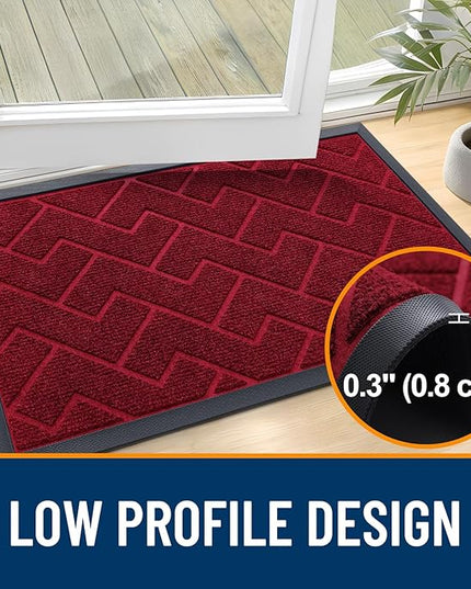 OLANLY Front Door Mat Indoor Outdoor Entrance, Waterproof All-Season, All-Weather Doormat, Sturdy Natural Rubber, Low Profile, Easy Clean Patio Porch Entryway Mat, Herringbone Brick (Wine Red, 36x24)