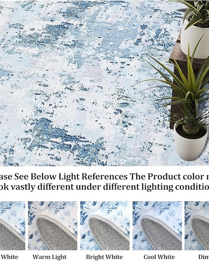 Modern Abstract 2x10 Runner Rug Non Slip Non Shedding Low Pile Stain Resistant Rug for Hallway Kitchen Bedroom, Light Blue