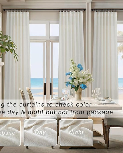 Natural Linen Curtains 108 Inches Long for Living Room 2 Panels Set Loop Pocket Back Tab Draperies Neutral Earth Tone Soft Cotton Textured Semi Sheer Linen Curtains for Large Window Vertical 9 FT Tall