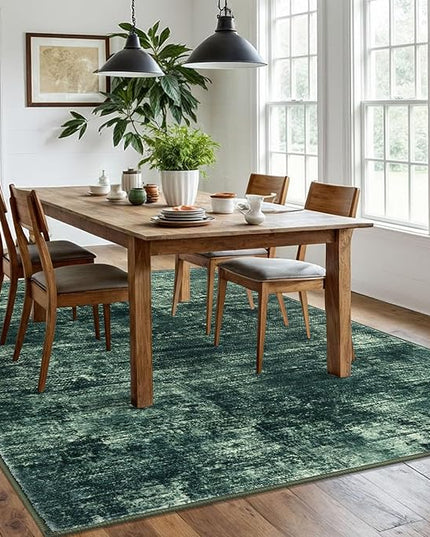 IOHOUZE Abstract Area Rugs 6x9 Ft Washable Rugs for Living Room, Non Slip Dining Room Rug, Printed Faux Wool Rugs for Bedroom, Floor Carpet for Office Nursery Playroom, Dark Green