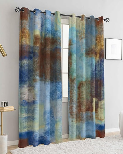Asuexpect Abstract Curtains 2 Panels Abstract Rust Curtain Room Darkening Grommet Window Treatments Modern Decorative for Bedroom Living Room, 52x72 Inches, Blue Rust