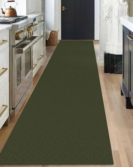 KOZYFLY Runner Rug 3x18 Ft Washable Runners for Hallways Non Slip Rubber Backed Kitchen Runners, Extra Long Entryway Runner Indoor, Floor Carpet for Hallway Kitchen Entryway, Dark Green