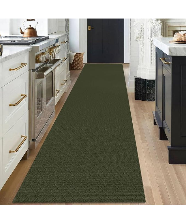 KOZYFLY Runner Rug 3x18 Ft Washable Runners for Hallways Non Slip Rubber Backed Kitchen Runners, Extra Long Entryway Runner Indoor, Floor Carpet for Hallway Kitchen Entryway, Dark Green