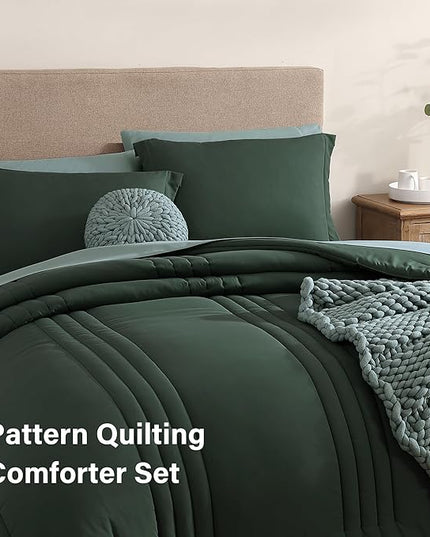 Monbix Full Comforter Set - 7 Pieces Deep Forest Bed in a Bag Full Size Bedding Sets with Comforters, All Seasons Down Alternative Comforter with Sheets,Pillowcases & Shams