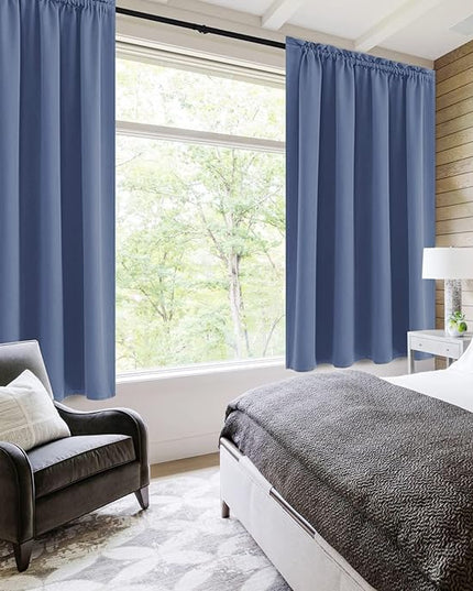 DWCN Blackout Curtains – Thermal Insulated, Energy Saving & Noise Reducing Bedroom and Living Room Curtains, Dusty Blue, W 52x L 63 Inch, Set of 2 Rod Pocket Curtain Panels