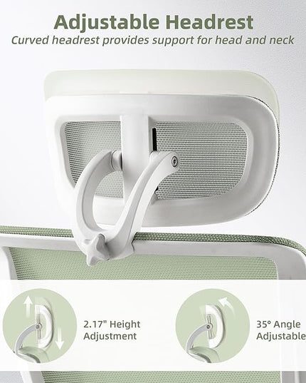 Foldable Office Chair with Foot Rest, Ergonomic Office Chair with Adjustable Lumbar Support, Headrest, Armrest, Home Office Desk Chair for Space Saving, Work from Home, Green