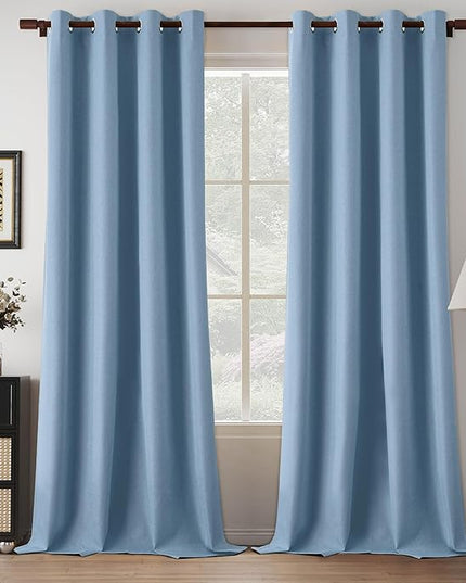 132 Inch 100% Blackout Extra Long Linen Curtains 11ft Length, Thermal Insulated Tall Curtains Grommet Lightweight Privacy Drapes for Living Room High Ceiling, Dusty Blue, W52 x L132, 2 Panels