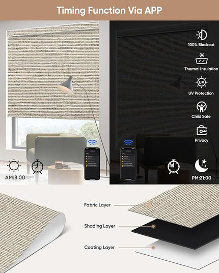 Kincmo Motorized Blinds with Remote,100% Blackout Motorized Roller Shades Work with Apple Homekit,Alexa,Google, Custom Electric Blinds with App,Voice Control (Classic Sandy)