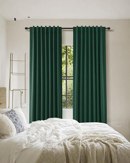 Guken Dark Green Blackout Curtains 72 Inch Length 2 Panels Set for Living Room Bedroom Back Tab Thermal Insulated 100% Black Out Linen Drapes Christmas Decor 52x72 Long