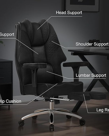 VECELO Big and Tall Office Chair 400lbs, Mesh High Back Computer Chair with Foot Rest, Ergonomic Desk Chair with Lumbar Support and Armrest, Black