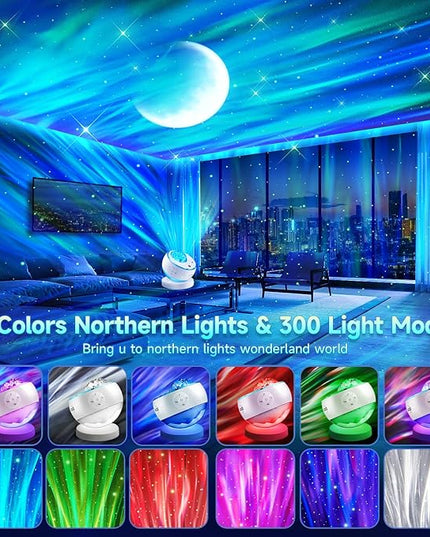 One Fire Northern Lights Projector,16Color Galaxy Projector for Bedroom, 15 White Noise Galaxy Light Projector, 5Moon Star Projector, Bluetooth Aurora Light Projector, Remote Timer Star Lights
