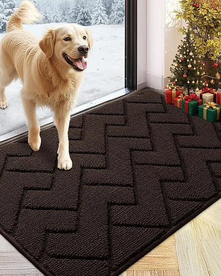 hicorfe Front Door Mat Outside Entrance,24"x35" Absorbent Muddy Dirt Resist Welcome Door Mats Outdoor Indoor,Stain and Fade Resistant,Non Slip Backing Entry Mat Doormat for Entryway (Coffee)