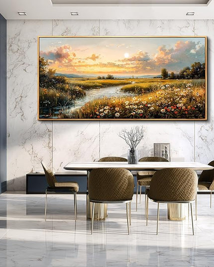FUHAIHUA Large Wood Framed Wall Decor For Living Room Canvas Wall Art For Office Modern Wall Decorations For Bedroom Sunset Landscape Painting Farmhouse Pictures Artwork Room Home Decor 24x48 In