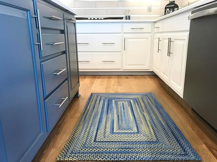 Capel American Heritage Blue Yellow 8' 0" X 10' 0" Concentric Rectangle Braided Rug