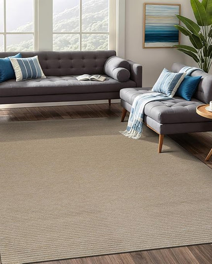 Beverly Rug Non-Slip Modern Rug 8x10 Solid Traditional Rubber Backing Machine Washable Soft Thin Indoor Area Rugs for Living Room Stain Resistant Non Shedding Casual Carpet (8 x 10 Beige)