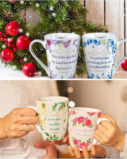 Eaasty 8 Pcs Christian Gifts 4 Ceramic Coffee/tea Mug Set for Women Floral Bible Verse Mug Set 4 Inspirational Religious Writing Notebook Journal with Scripture Religious Spiral Journal for Xmas