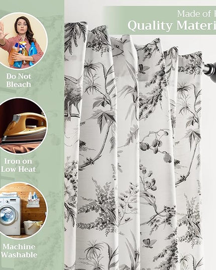 Maison d' Hermine Curtains for living room 100% Cotton 124 inch length Two Panels Light Filtering Toile Curtains for Bedroom Windows with rod and loop Pockets Drapes (Paradise Mid Night, 50"W x 124"L)