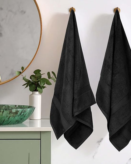 Superior Egyptian Cotton Pile Bath Towel Set of 2, Ultra Soft Luxury Towels, Thick Plush Essentials, Absorbent Heavyweight, Guest Bath, Hotel, Spa, Home Bathroom, Shower Basics, Black