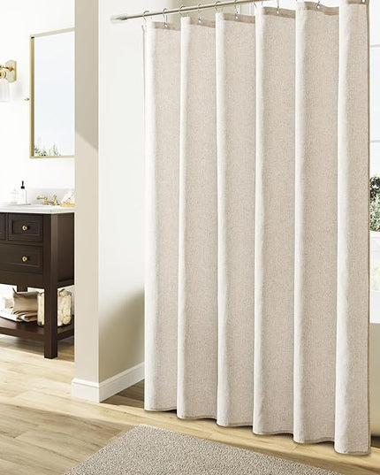 Naturoom Extra Long Linen Shower Curtain 88 Inch Long Weighted Thick Fabric Bath Shower Curtain Set with Hooks, XLong Tall Country Farmhouse Beige Curtains for Bathroom, 72x88