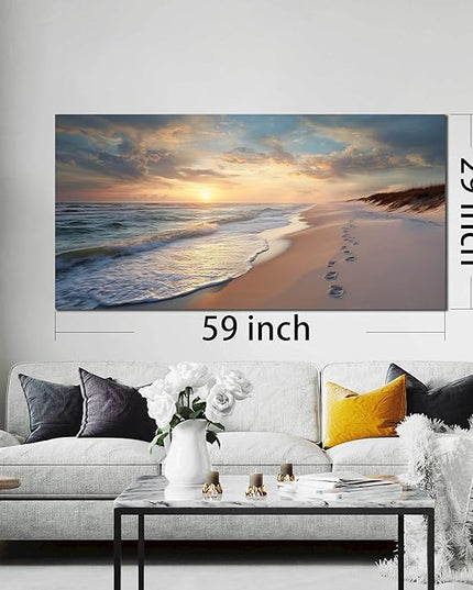 Ouzzlie Seascape Wall Art Ocean Wall Decor Blue Picture Art Print Sun Canvas Large Landscape Artwork for Living Room Bedroom Office 29" x 59"