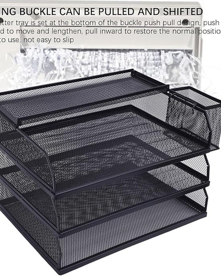 3 Tier Paper Organizer 3 Tray Letter Storage Mesh Desk A4 File Sorter with Top Box Pen Container for Home School Office Desk Organization Iron Metal Mesh Design