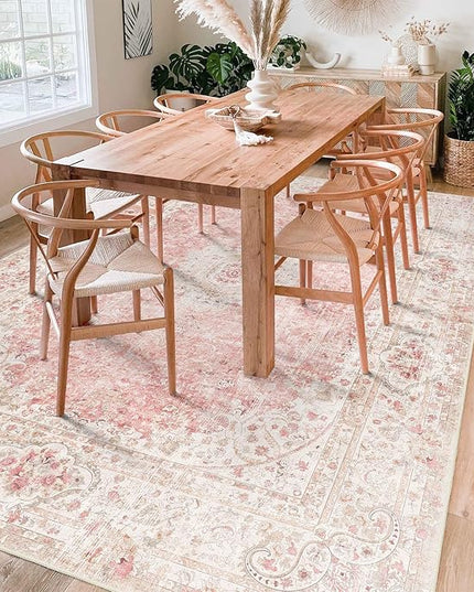 6x9 Area Rugs Washable,Pink Rug for Living Room Bedroom Kitchen,Large Boho Vintage Bohemian Distressed Carpet Non Slip,Blush