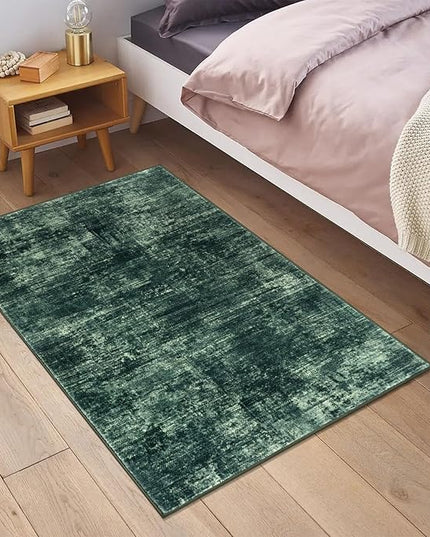 IOHOUZE Small Abstract Area Rug 2x3 Ft Entryway Rugs Washable Door Mat Indoor Entrance, Rubber Backed Throw Rugs, Printed Faux Wool Non Slip Floor Carpet for Foyer Front Door Sink, Dark Green