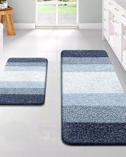 OLANLY Bathroom Rug Set 2 Piece, Soft Absorbent Microfiber Bath Rug Set, Non-Slip, Machine Wash Dry, Plush Shaggy Bath Mats for Bathroom (47"x20"+24"x16", Dark Blue)