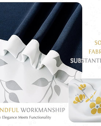 Beauoop Floral 100% Blackout Curtains 84 Inches Long 2 Panels for Bedroom Living Room Yellow Grey and White Flower Patterned Room Darkening Thermal Soundproof Rod Pocket Back Tab Window Drapes, 52X84