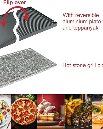 TAMARIT Raclette 3-in-1 Electric Grill - Portable, Korean BBQ Indoor with 8 Paddles, Dishwasher Safe Reversible Non-stick Grill