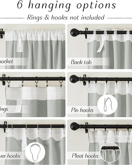 NICETOWN Linen Grey Curtains 84 inches Length 2 Panels Set, Rod Pocket & Back Tab Flax Linen Burlap Semi Sheer Eclectic Drapes Privacy with Light Filtering for Bedroom/Living Room, 52 x 84 inch