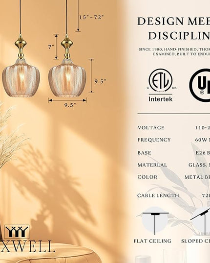 Modern Glass Pendant Light, 9.5"x16.5" Amber Sunset-Striped Light Fixture with Gold Cap, 15"-72" Adjustable Line, E26 Socket for Kitchen Island or Hallway – Sunset Gold Tulip