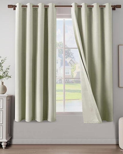 100% Blackout Linen Textured Curtains 63 Inch Length 2 Panels Set for Children's room, Bedroom, Light Weight Curtains with Grommets Top, Blackout Curtains Privacy Protection, Beige, 52" W x 63" L