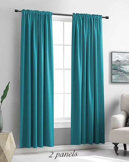 DONREN 84 Inch Teal Blackout Curtains for Craft Room - Thermal Insulated Room Darkening Rod Pocket Curtains(42 by 84 Inch,Set of 2 Panels)