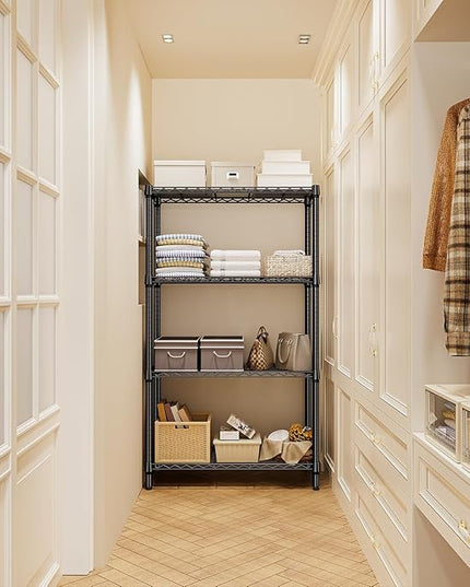 1000 lbs 4 Tier Shelf Metal Storage Shelves Shelving Wire Rack Heavy Duty Closet Organizers for Garage Kitchen Bathroom Laundry Black 13.8" D x 35.4" W x 59.5" H