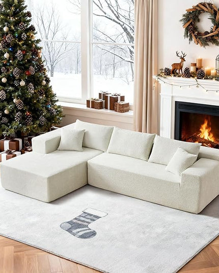 103.54'' Sectional Sofa, Raindrop Velvet Fabric L Shaped Sofa, 4 Seat Modern L Shape Couch with 2 Pillows Right Hand Lounge for Living Room, Office