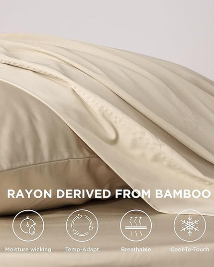 Bedsure Cooling Sheets Twin XL, Rayon Derived from Bamboo, Breathable & Soft Twin XL Sheet Sets, Deep Pocket Up to 16 Inches, Hotel Luxury Silky Dorm Bedding for Hot Sleepers, Beige