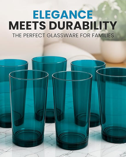 Zulay Kitchen Acrylic Glasses Drinkware - 6 Piece Unbreakable Plastic Tumblers - BPA-Free, Reusable Plastic Drinking Glasses for Home & Outdoors - Lead-Free & Dishwasher Safe - Turquoise - (24oz)