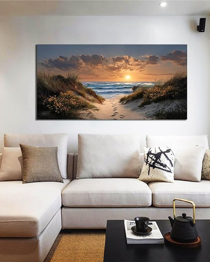 Sunset Canvas Wall Art Brown Wall Decor Seascape Art Print Landscape Wall Decorations Large Blue Picture 24" x 48" Coastal Artwork for Living Room Bedroom Office