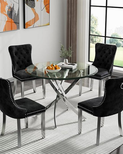 HomVent Round Glass Dining Table Set for 4, Modern Kitchen Table Set and Chairs, Round Glass Dining Room Table Set for Kitchen