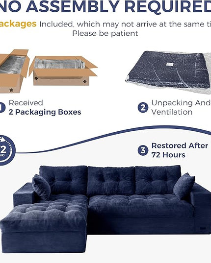 MAXYOYO 104" L Shaped Modular Sectional Sofa with Ottoman, Cloud Boneless Couch with Layered Cushion, Upholstered Sofa in a Box, Flexible Module Combination for Living Room, No Assembly, Navy