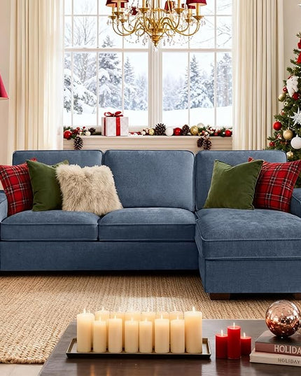 PARKOL 99" L-Shaped Sectional Couch with Storage, Sofa with Reversible Chaise, USB Type-C Charging, Chenille Fabric, Removable Cushion Covers, for Small Space, Apartment, Living Room, Blue