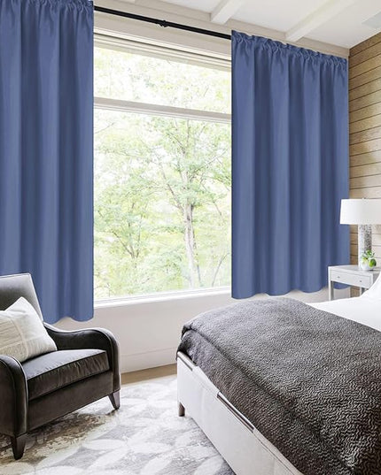 DWCN Blackout Curtains – Thermal Insulated, Energy Saving & Noise Reducing Bedroom and Living Room Curtains, Dusty Blue, W 38x L 45 Inch, Set of 2 Rod Pocket Curtain Panels