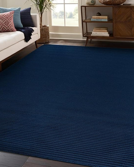 Beverly Rug Non-Slip Modern Rug 5x7 Solid Traditional Rubber Backing Machine Washable Soft Thin Indoor Area Rugs for Living Room Stain Resistant Non Shedding Casual Carpet (5 x 7 Navy Blue)
