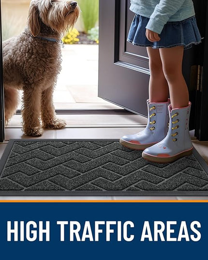 OLANLY Front Door Mat Indoor Outdoor Entrance, Waterproof All-Season, All-Weather Doormat, Sturdy Natural Rubber, Low Profile, Easy Clean Patio Porch Entryway Mat, Herringbone Brick (Black, 59x35)
